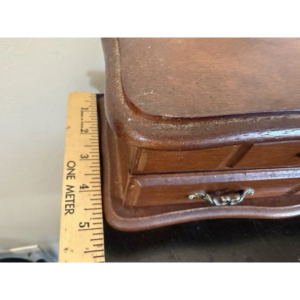 Vintage Wooden Velvet Lined Jewelry‎ Box Drawers Mirror Inside Lid 4 x 5 x  10